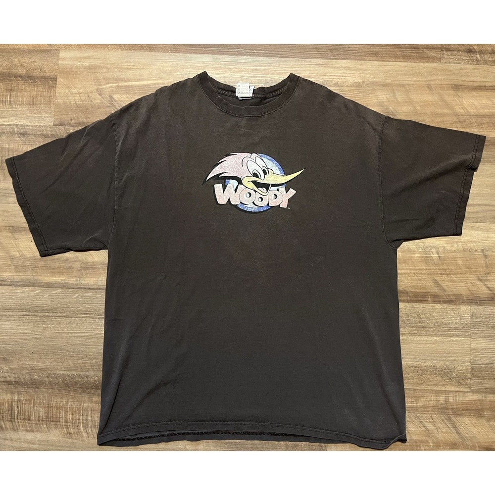 Vintage Woody Woodpecker Shirt Mens 2XL Black Cartoon Graphic Tee Universal 90s